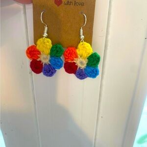 Rainbow Pride Heart Crochet  Earrings /Rainbow Flower/ Handmade